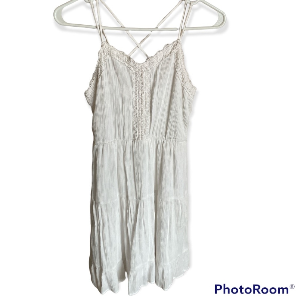 Art Class White Dress Girls L (10/12) Criss Cross back Lined Dressy Summer Basic